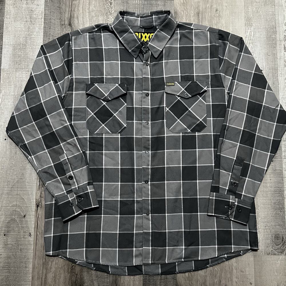DIXXON Flannel Co The Rails Grey Plaid Snap Front Mens 2XL D-Tech L/S Shirt